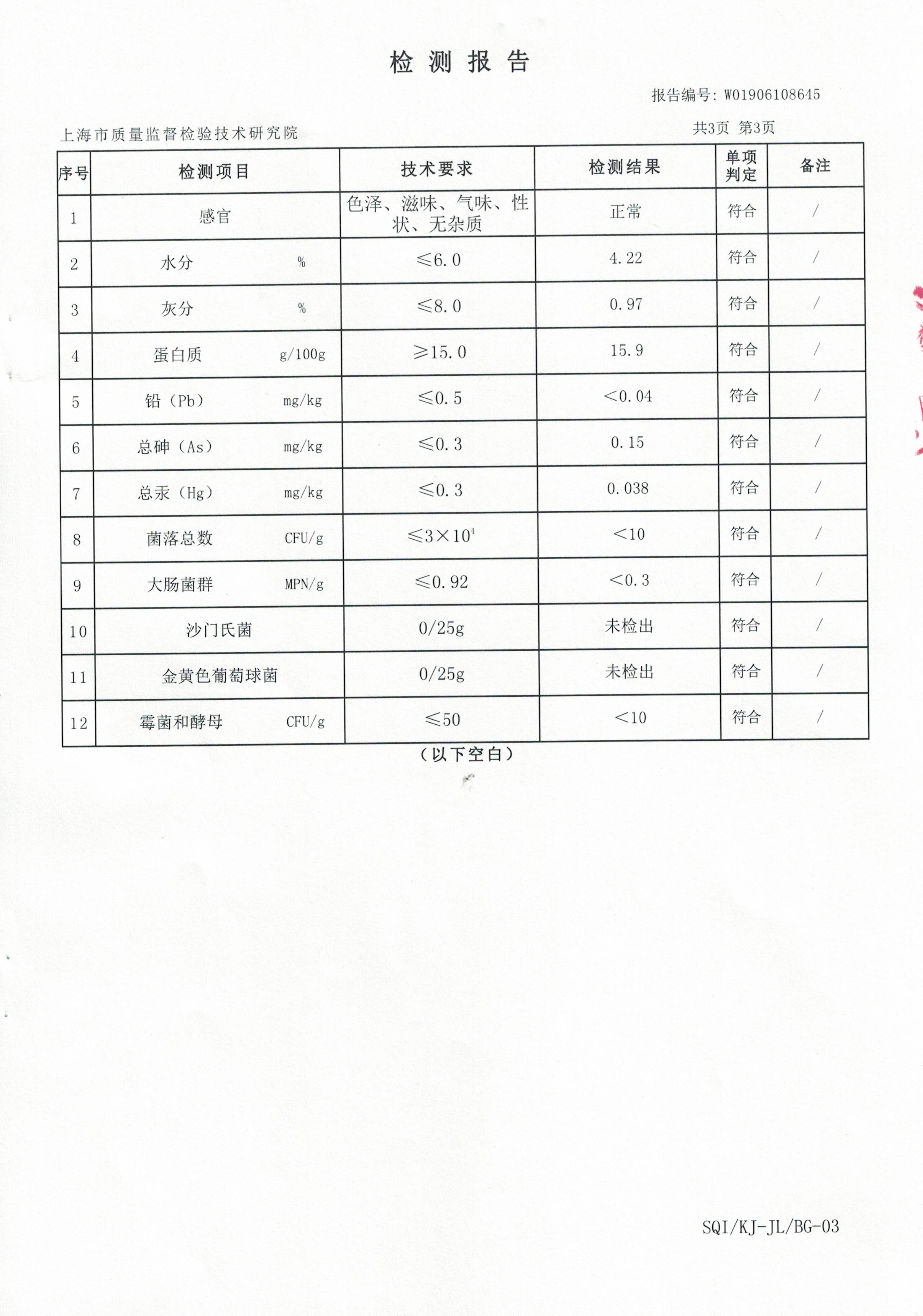 2019年菇新破壁靈芝孢子粉顆粒 重金屬含量檢測報告